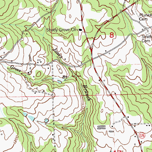 Topographic Map of Shady Grove Branch, AL