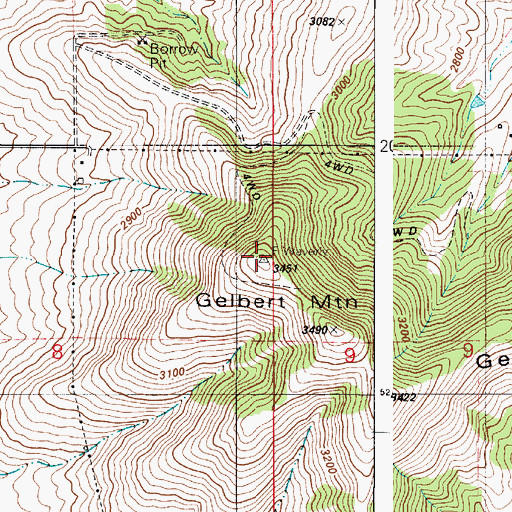 Topographic Map of Gelbert Mountain, WA