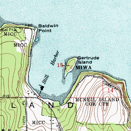 Topographic Map of Gertrude Island, WA