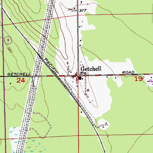 Topographic Map of Getchell, WA