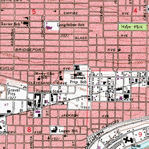 Topographic Map of Gonzaga Preparatory School, WA