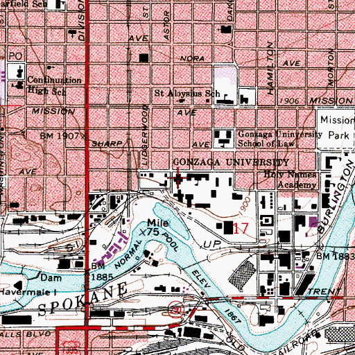 Topographic Map of Gonzaga University, WA