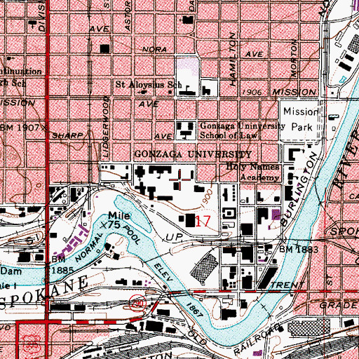 Topographic Map of Gonzaga University School of Law, WA