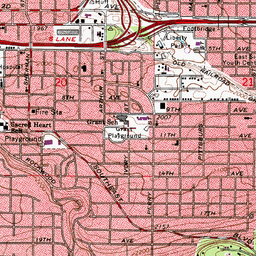 Topographic Map of Grant Playground, WA