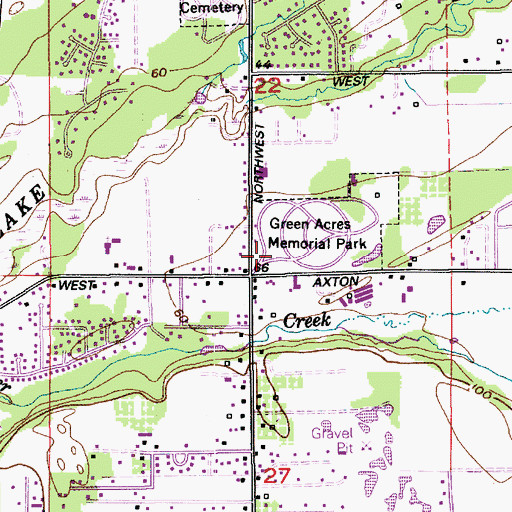 Topographic Map of Green Acres Memorial Park, WA