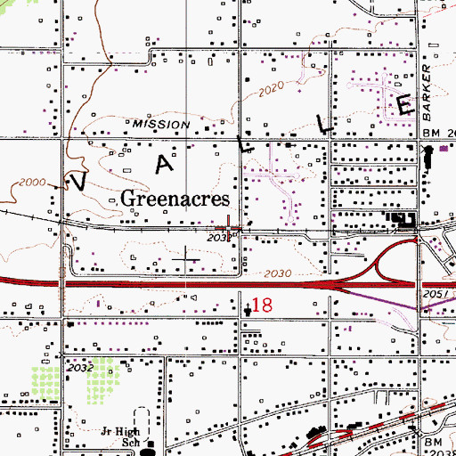 Topographic Map of Greenacres, WA