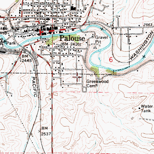 Topographic Map of Greenwood Cemetery, WA