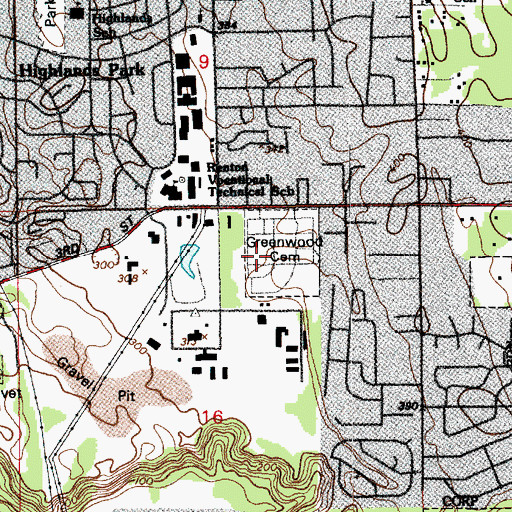 Topographic Map of Greenwood Memorial Park, WA