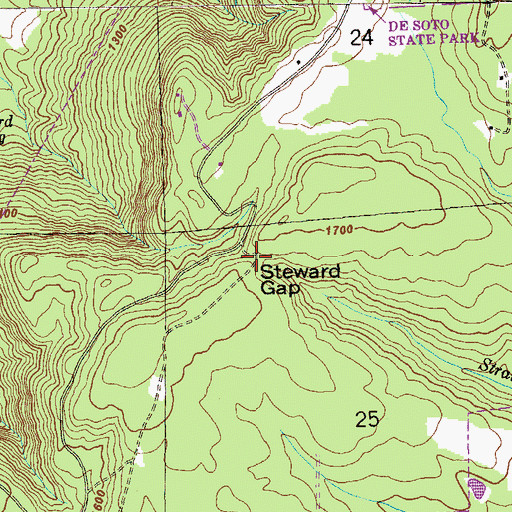 Topographic Map of Steward Gap, AL