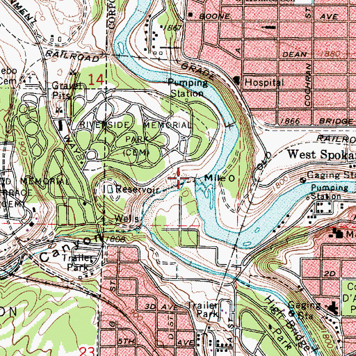 Topographic Map of Hangman Creek, WA