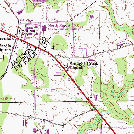 Topographic Map of Straight Creek Church, AL