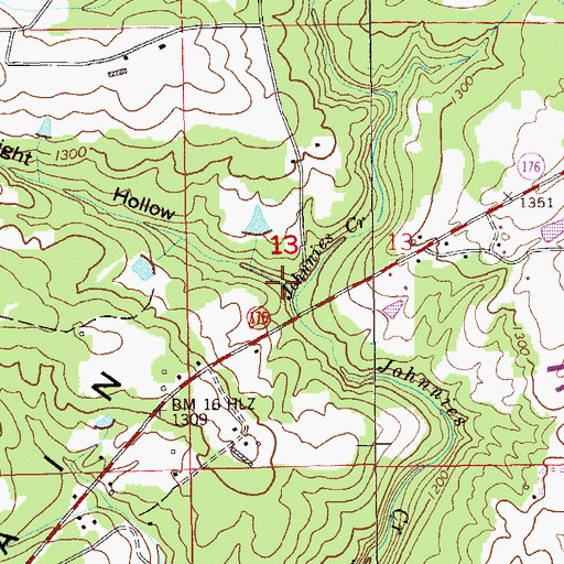 Topographic Map of Straight Hollow, AL