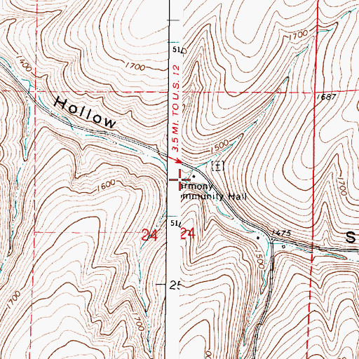 Topographic Map of Harmony Community Hall, WA