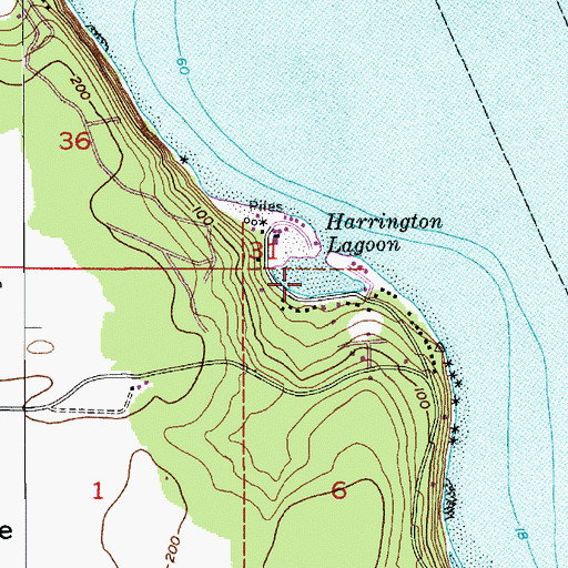 Topographic Map of Harrington Lagoon, WA