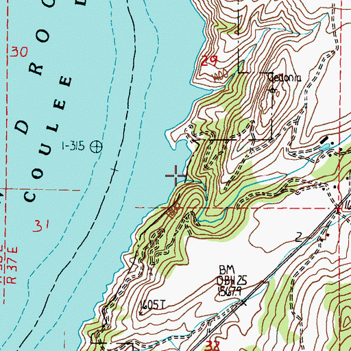 Topographic Map of Harvey Creek, WA