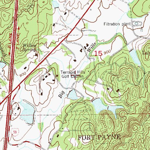 Topographic Map of Terrapin Hills Golf Estates, AL