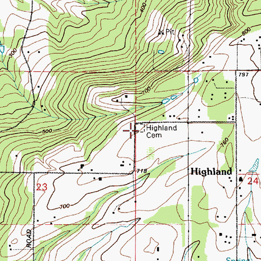 Topographic Map of Highland Cemetery, WA