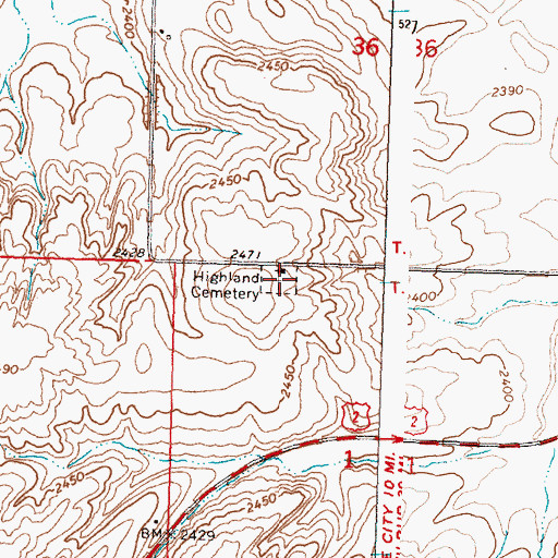 Topographic Map of Highland Cemetery, WA