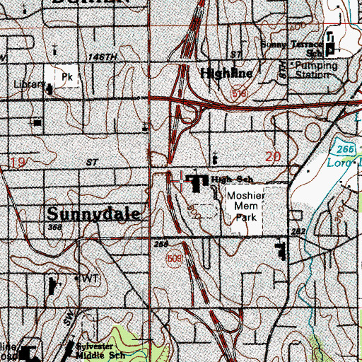Topographic Map of Highline High School, WA