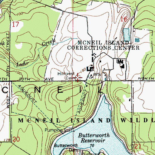 Topographic Map of Hillcrest Cemetery, WA
