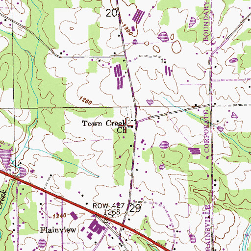 Topographic Map of Town Creek Church, AL