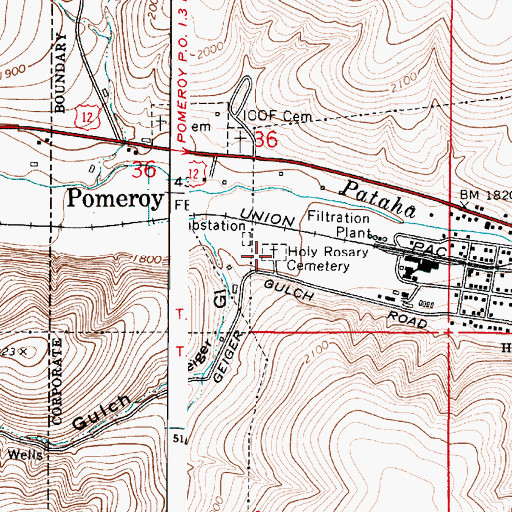 Topographic Map of Holy Rosary Cemetery, WA