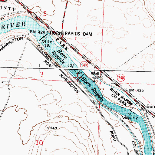 Topographic Map of Horn Rapids, WA