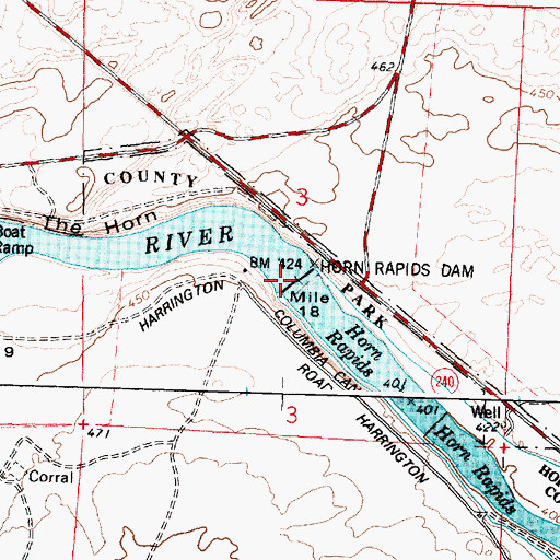 Topographic Map of Horn Rapids Dam, WA