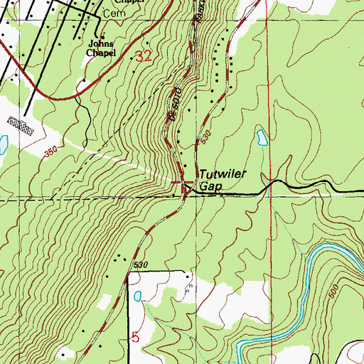 Topographic Map of Tutwiler Gap, AL