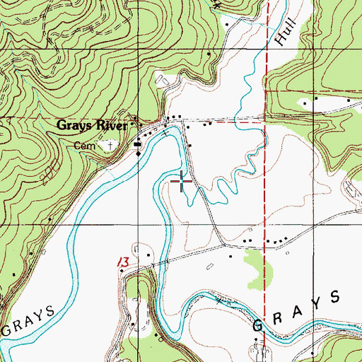 Topographic Map of Hull Creek, WA