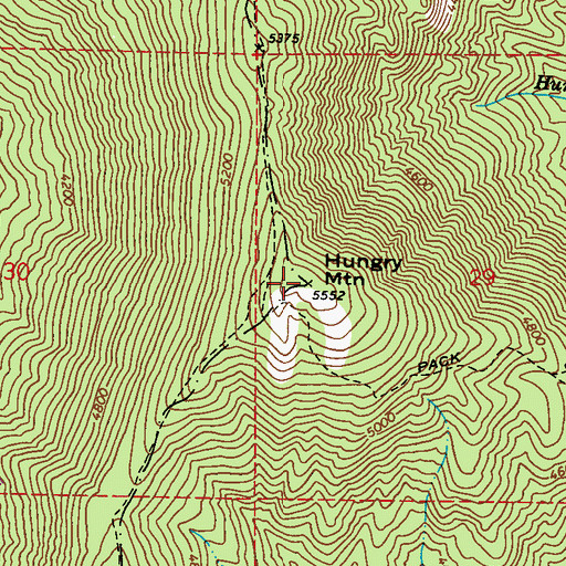 Topographic Map of Hungry Mountain, WA