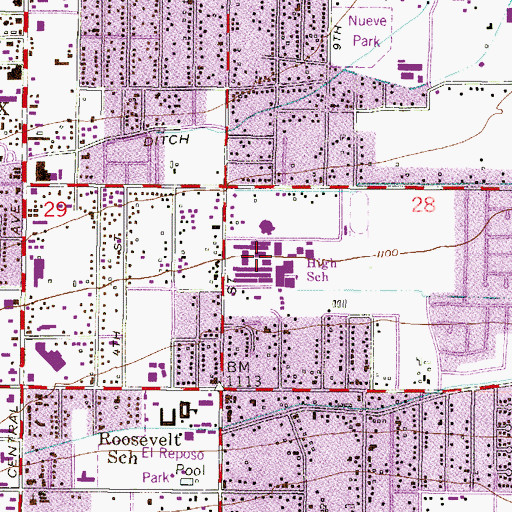 Topographic Map of South Mountain High School, AZ