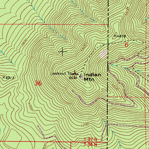 Topographic Map of Indian Mountain, WA