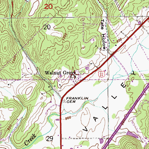 Topographic Map of Walnut Grove Baptist Church, AL