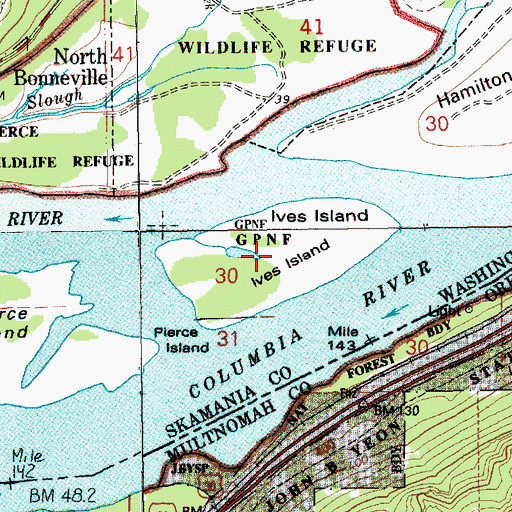 Topographic Map of Ives Island, WA