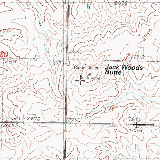 Topographic Map of Jack Woods Butte, WA