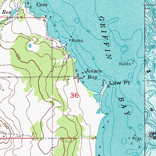 Topographic Map of Jensen Bay, WA