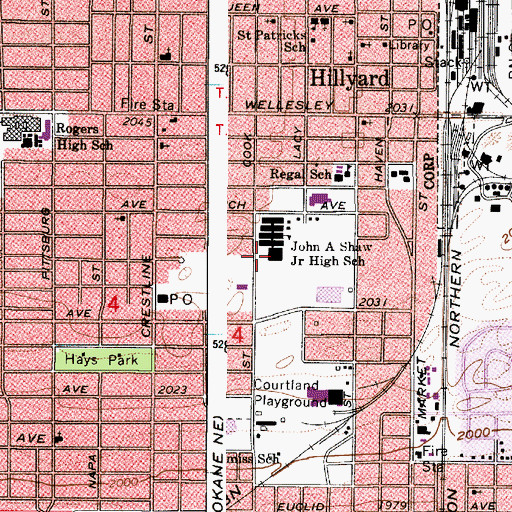 Topographic Map of Shaw Middle School, WA