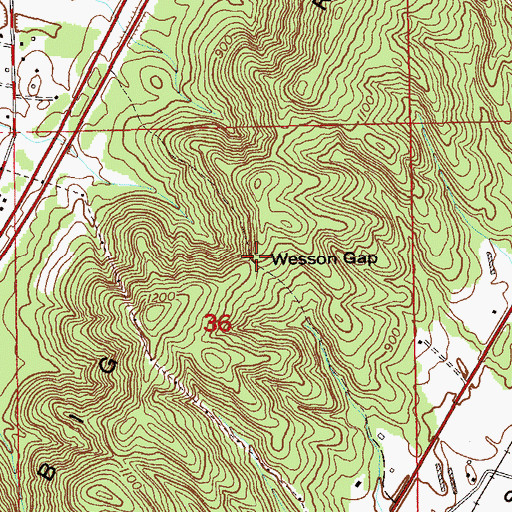 Topographic Map of Wesson Gap, AL