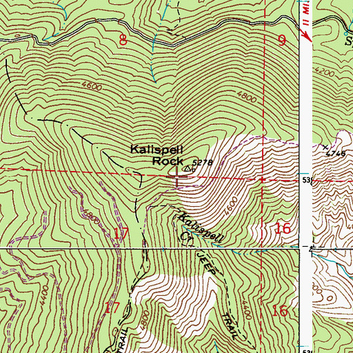 Topographic Map of Kalispell Rock, WA