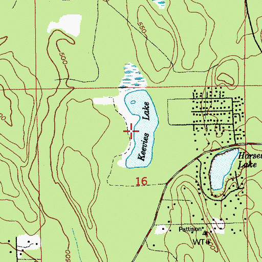 Topographic Map of Keevie Lake, WA