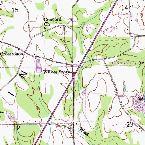 Topographic Map of Wilkes Store, AL