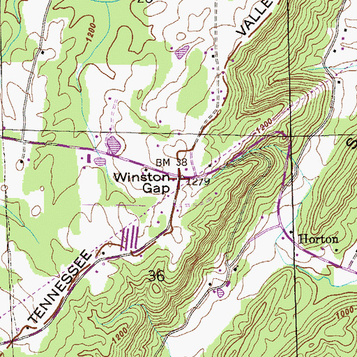 Topographic Map of Winston Gap, AL