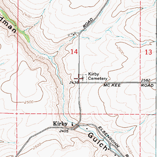 Topographic Map of Kirby Cemetery, WA