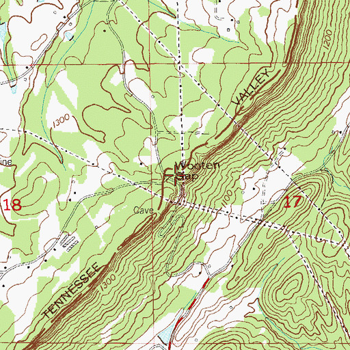 Topographic Map of Wooten Gap, AL