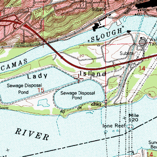 Topographic Map of Lady Island, WA