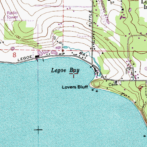 Topographic Map of Legoe Bay, WA