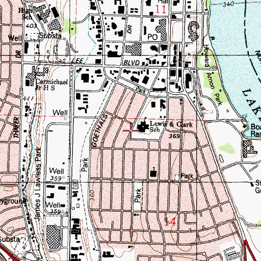 Topographic Map of Lewis and Clark School, WA
