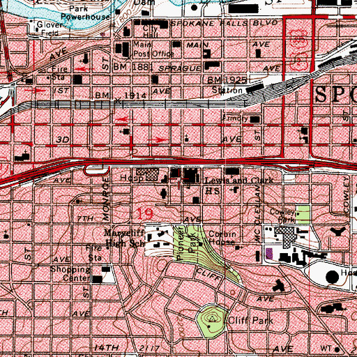 Topographic Map of Lewis and Clark High School, WA