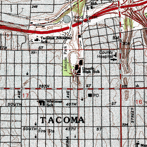 Topographic Map of Lincoln High School, WA